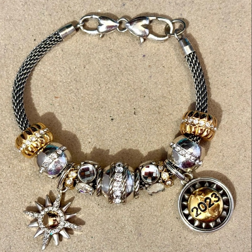 🆕 Brighton 2023 Charm in Silver-gold Sun, moon, & star Engraved with Love NWOT - Picture 4 of 5